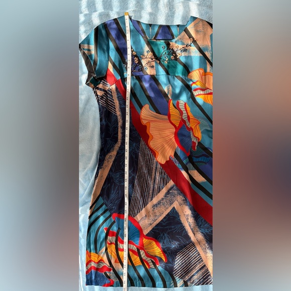 Hermes Style Silk Colorful Floral Geometric Dress - Picture 9 of 10